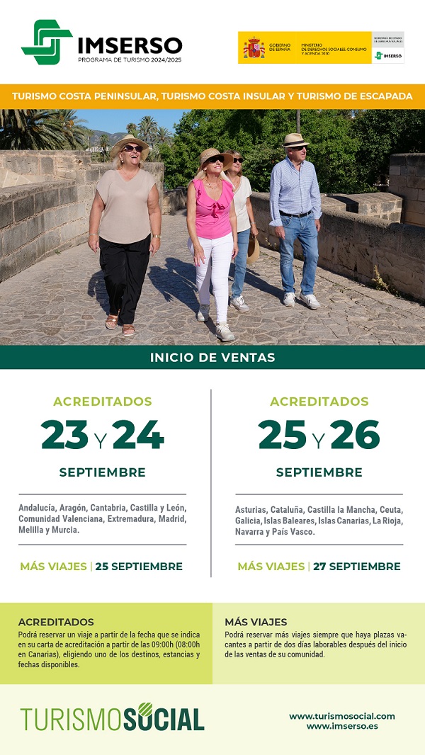 Fechas de venta de viajes del Imserso