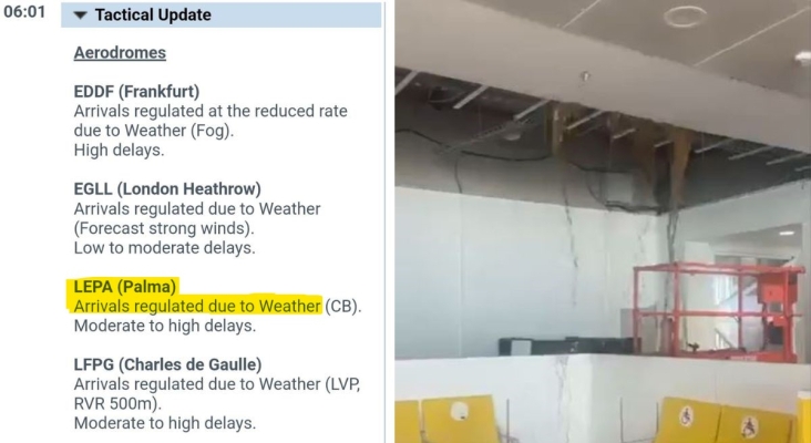 Aguas fecales: se repiten las inundaciones en el aeropuerto de Mallorca | Fotos: Controladores Aéreos y ricardondrs