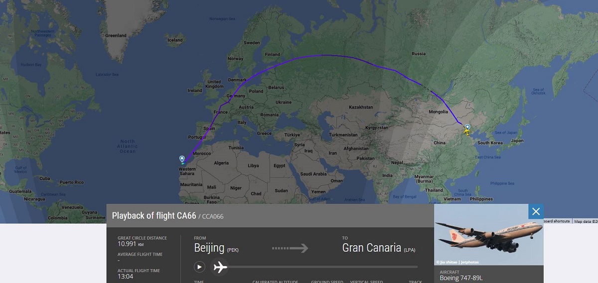 Vuelo del presidente de China entre Pekín y Gran Canaria Flightradar24