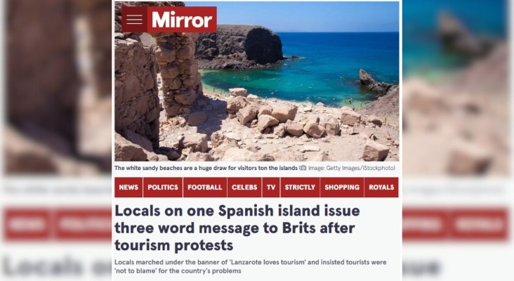 Noticia sobre 'Lanzarote loves tourism' en 'The Mirror'