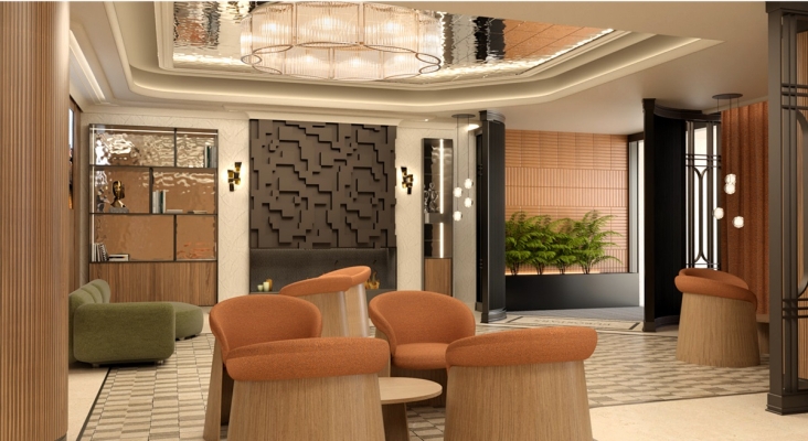 Render del hall del Eurostars Bilbao 4*