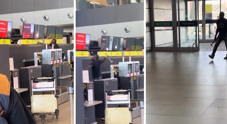 Furia reincidente en el aeropuerto: destroza a martillazos monitores de Iberia 