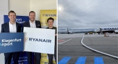 Maximilian Wildt, director del Aeropuerto de Klagenfurt; Andreas Gruber, director de Laudamotion/Ryanair; y Marcel Pouchain Meyer, jefe de Comunicación DACH de Ryanair