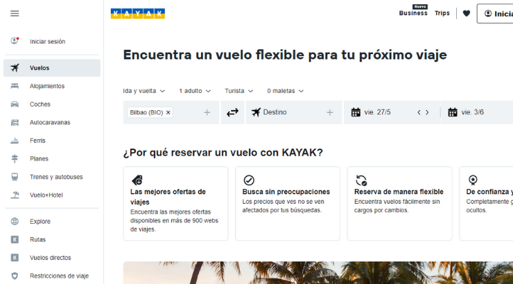 Página Web de Kayak