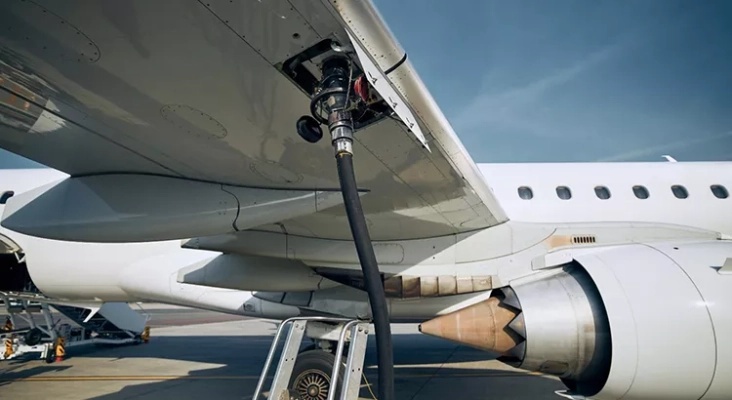 Avión en pleno proceso de reabastecimiento de combustible en un aeropuerto | Foto: Repsol