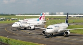 Por la derecha, aviones de Lufthansa, Brussels Airlines y Eurowings | Foto: Lufthansa Group