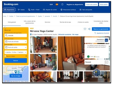 El local se anuncia en Booking como establecimiento turístico. Imagen incorporada al acta
